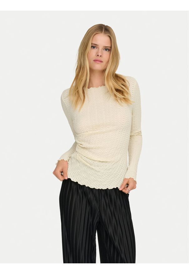 only - ONLY Bluzka Ella 15368469 Beżowy Slim Fit. Kolor: beżowy. Materiał: bawełna