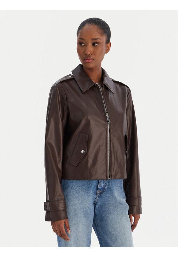 Calvin Klein Jeans Kurtka z imitacji skóry Moto LV047E501G Brązowy Regular Fit. Kolor: brązowy. Materiał: skóra