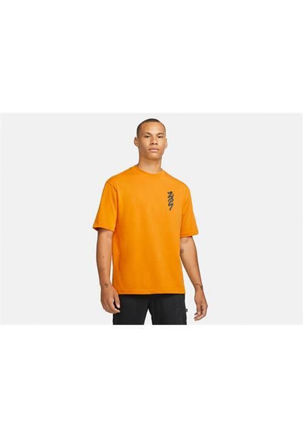 Koszulka sportowa męska Nike Air Jordan Zion. Kolor: pomarańczowy. Materiał: bawełna. Długość rękawa: krótki rękaw. Długość: krótkie. Sport: fitness