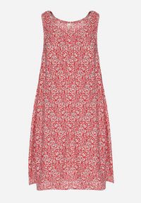 Born2be - Czerwona Rozkloszowana Sukienka z Bawełny w Abstrakcyjny Wzór Annivione. Kolor: czerwony. Materiał: bawełna. Długość rękawa: na ramiączkach. Styl: klasyczny, elegancki #2