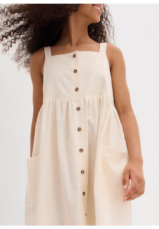 bonprix - Sukienka na ramiączkach z przewiewnej mieszanki lnu. Kolor: beżowy. Materiał: len. Długość rękawa: na ramiączkach. Sezon: lato