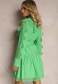 Renee - Zielona Sukienka Laodilea. Kolor: zielony. Materiał: materiał, koronka. Wzór: koronka. Styl: klasyczny. Długość: mini