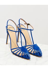 FRANCESCO RUSSO - Niebieskie sandały z zamszu. Zapięcie: pasek. Kolor: niebieski. Materiał: zamsz. Wzór: paski. Obcas: na obcasie. Styl: klasyczny. Wysokość obcasa: wysoki #6