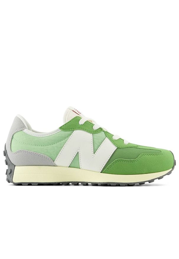 Buty New Balance GS327RB - zielone. Okazja: na co dzień. Kolor: zielony. Materiał: guma, syntetyk, materiał. Szerokość cholewki: normalna. Sezon: lato