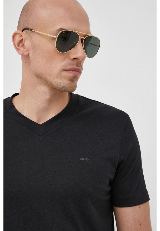 Liu Jo t-shirt męski kolor czarny gładki. Kolor: czarny. Materiał: dzianina. Wzór: gładki
