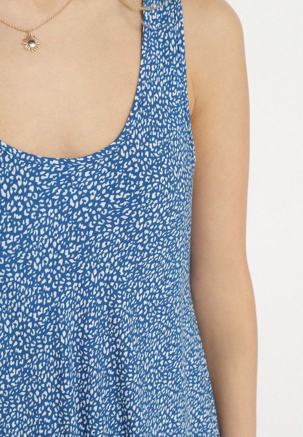 Born2be - Niebieska Rozkloszowana Sukienka z Bawełny w Abstrakcyjny Wzór Ronive. Okazja: na co dzień. Kolor: niebieski. Materiał: bawełna. Typ sukienki: rozkloszowane. Styl: elegancki, casual