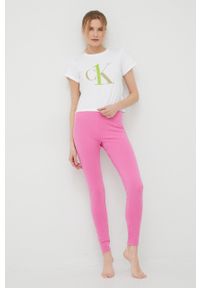 Calvin Klein Underwear legginsy piżamowe damskie kolor fioletowy z nadrukiem. Kolor: różowy. Materiał: dzianina. Wzór: nadruk