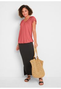 bonprix - T-shirt z mieszanki wiskozy. Typ kołnierza: dekolt w serek. Kolor: różowy. Materiał: wiskoza. Długość rękawa: krótki rękaw. Długość: krótkie #2