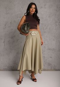 Renee - Zielona Asymetryczna Spódnica o Rozkloszowanym Fasonie z Paskiem z Klamrą Diomeine. Okazja: na co dzień. Kolor: zielony. Długość: krótkie. Styl: elegancki, casual #1