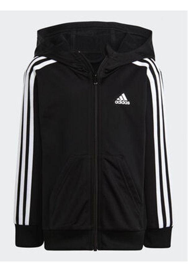 Adidas - adidas Dres Essentials 3-Stripes Shiny Tracksuit HR5906 Czarny Slim Fit. Kolor: czarny. Materiał: syntetyk