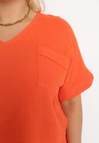 Born2be - Pomarańczowa Bawełniana Bluzka z Kieszonką na Boku Quilea. Kolor: pomarańczowy. Materiał: bawełna. Styl: elegancki #7