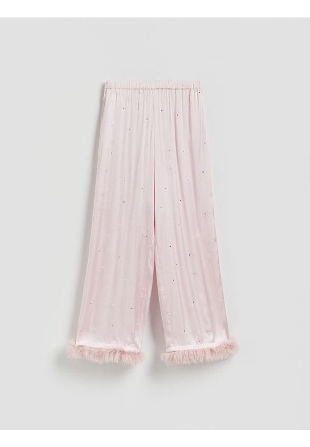 Reserved - Spodnie ze strasem - pastelowy róż. Kolor: różowy. Materiał: wiskoza, tkanina