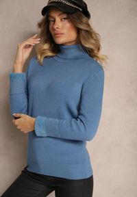 Renee - Niebieski Klasyczny Golf z Domieszką Wełny Zoziona. Okazja: na co dzień, na spotkanie biznesowe, do pracy. Typ kołnierza: golf. Kolor: niebieski. Materiał: wełna. Długość rękawa: długi rękaw. Długość: długie. Styl: klasyczny #3