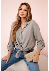 Kesi Włoski - Koszula bawełniana muślinowa oversize fango. Okazja: na co dzień. Materiał: bawełna. Styl: klasyczny, elegancki, casual