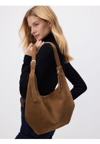 Reserved - Zamszowa torebka hobo - beżowy. Kolor: beżowy. Materiał: zamszowe #1