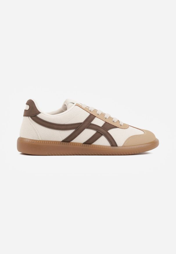 Born2be - Beżowo-Brązowe Sneakersy na Kauczukowej Podeszwie z Geometrycznym Wzorem Sewtila. Okazja: na co dzień. Kolor: beżowy. Materiał: kauczuk. Wzór: geometria