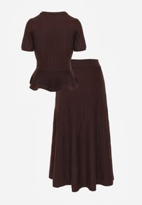 Born2be - Brązowy Komplet z Wiskozą Rozkloszowana Spódnica i Bluzka z Baskinką Adrimala. Kolor: brązowy. Materiał: wiskoza #3