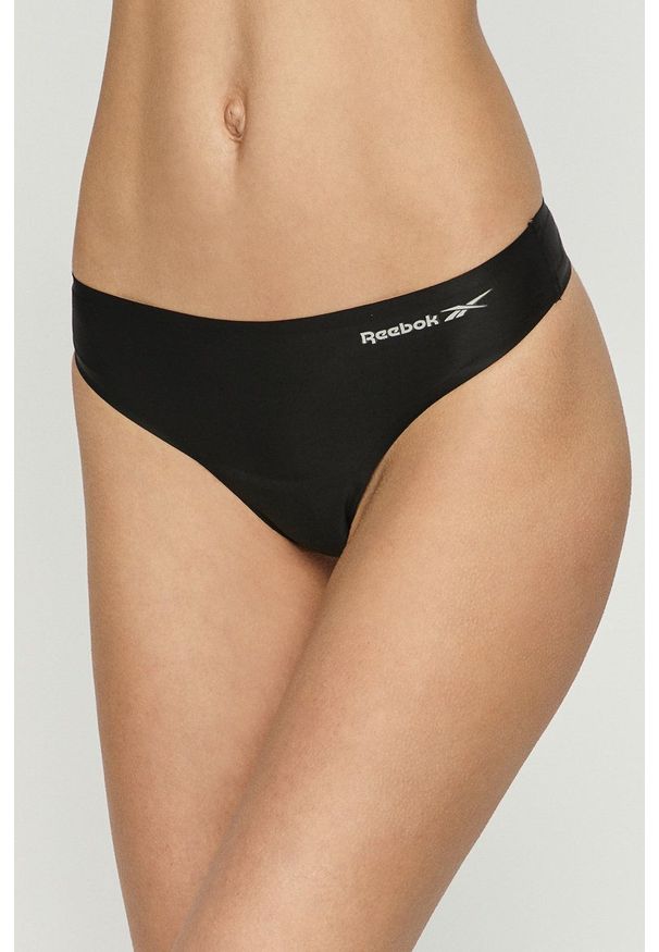 Reebok - Stringi (3-PACK). Kolor: czarny. Materiał: materiał, dzianina. Wzór: gładki