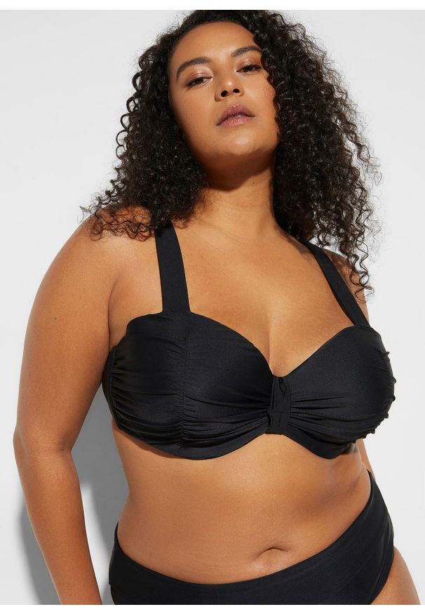 bonprix - Bikini z biustonoszem o kroju balkonetki z wyściełanymi ramiączkami (komplet 2 cz.). Kolor: czarny
