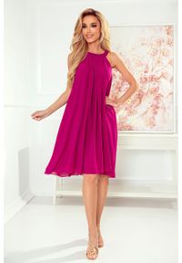Numoco - Zwiewna Szyfonowa Sukienka Wiązana na Plecach - Fuksja. Kolor: różowy. Materiał: szyfon #1