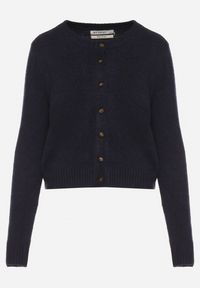 Born2be - Granatowy Kardigan z Wełną o Prostym Kroju z Okrągłym Dekoltem Reissima. Kolor: niebieski. Materiał: wełna. Długość rękawa: długi rękaw. Długość: długie. Styl: klasyczny #6