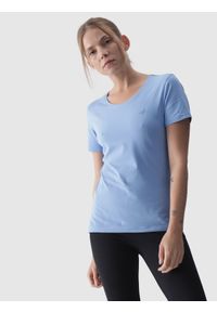 4f - 4F T-shirt slim gładki damski - niebieski XS. Okazja: na co dzień. Kolor: niebieski. Materiał: jersey, materiał, dzianina, bawełna, elastan. Długość rękawa: krótki rękaw. Długość: krótkie. Wzór: gładki. Styl: sportowy, casual