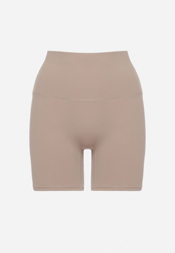 Born2be - Ciemnobeżowe Szorty Kolarki przed Kolano w Sportowym Stylu z Efektem Push Up Vesna. Okazja: na co dzień. Kolor: beżowy. Wzór: bez wzorów, aplikacja. Styl: sportowy