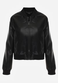 Renee - Czarna Kurtka Przejściowa Typu Bomber Jacket z Imitacji Skóry Izaria. Kolor: czarny. Materiał: skóra. Styl: elegancki #7