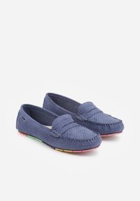 Born2be - Niebieskie Ażurowe Mokasyny ze Skórzaną Wkładką Ozdobione Przeszyciami Sylilise. Okazja: na co dzień. Kolor: niebieski. Materiał: skóra. Wzór: ażurowy, aplikacja. Styl: casual, klasyczny #3