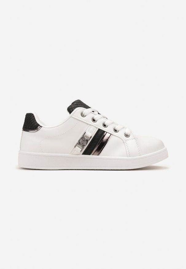 Renee - Biało-Czarne Sneakersy z Ozdobną Klamrą i Cholewką przed Kostkę Teralis. Okazja: na co dzień. Wysokość cholewki: przed kostkę. Zapięcie: klamry. Kolor: czarny. Szerokość cholewki: normalna