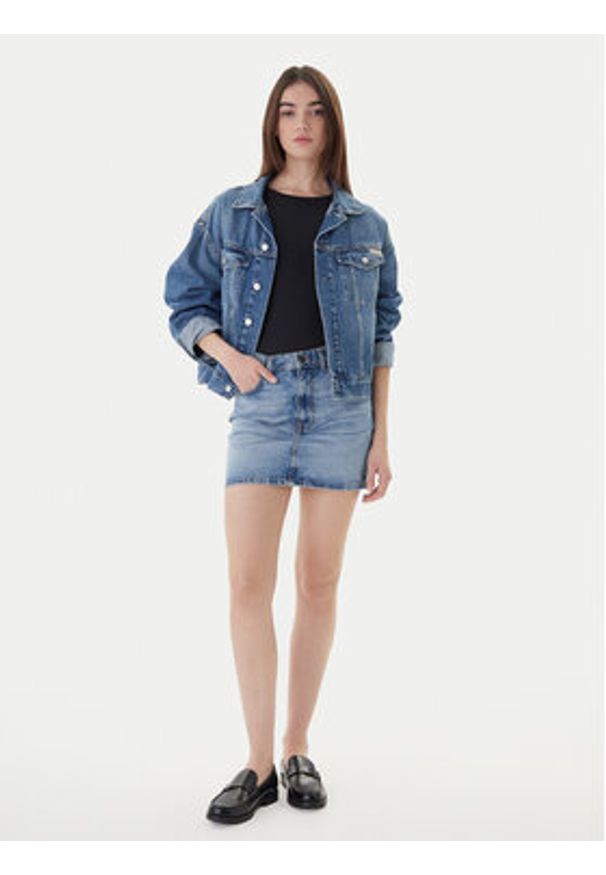 Guess Jeans Spódnica jeansowa W5GD0Q D5M4A Niebieski Regular Fit. Kolor: niebieski. Materiał: bawełna