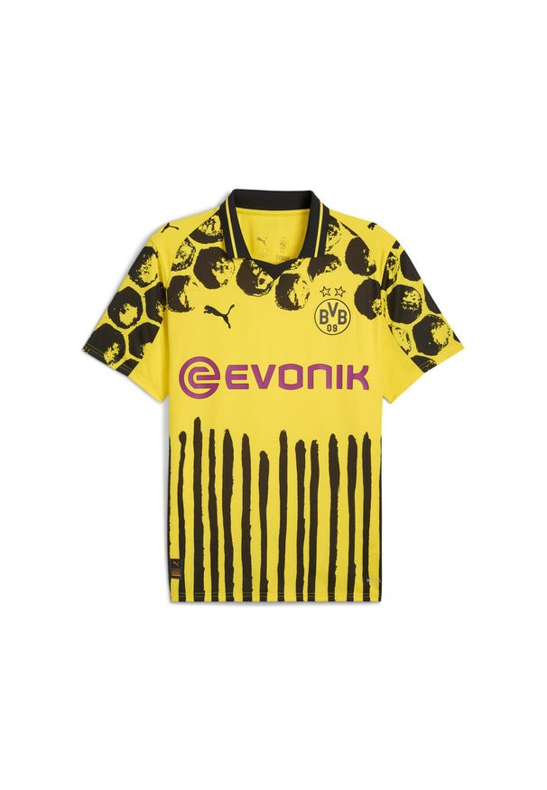 Puma - Męska koszulka KIDSUPER × BORUSSIA DORTMUND PUMA. Kolor: żółty, wielokolorowy, czarny. Wzór: geometria, kolorowy