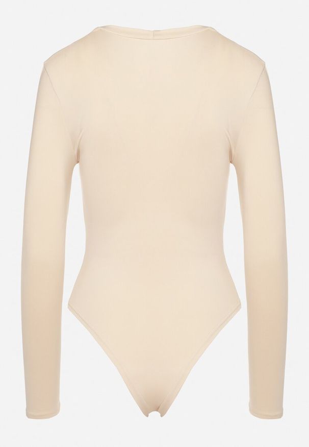 Born2be - Beżowe Kopertowe Body z Wiskozą i Aplikacją Kwiatu 3D Desolira. Typ kołnierza: dekolt w kształcie V. Kolor: beżowy. Materiał: wiskoza. Wzór: aplikacja, kwiaty. Styl: elegancki