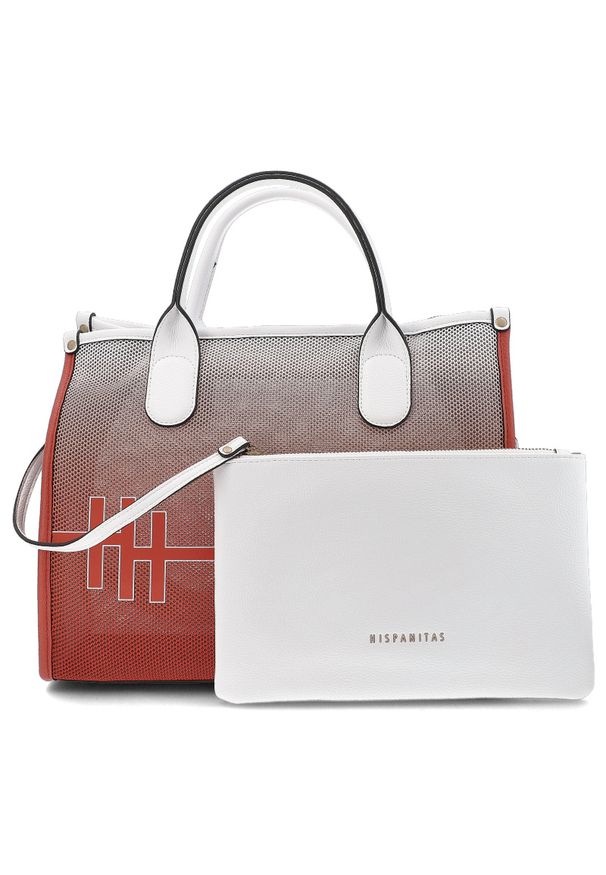 Czerwona Elegancka Damska Torebka Hispanitas 2w1. Kolor: czerwony. Wzór: geometria. Materiał: skórzane. Styl: elegancki. Rodzaj torebki: na ramię