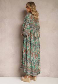 Renee - Zielona Rozkloszowana Sukienka we Wzór Paisley z Rękawem 3/4 Briarwa. Okazja: na co dzień. Kolor: zielony. Wzór: paisley. Styl: elegancki, casual
