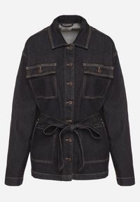 Born2be - Granatowa Koszulowa Kurtka Jeansowa z Wiązanym Paskiem w Talii Zennessa. Okazja: na spacer, na co dzień. Kolor: niebieski. Materiał: jeans. Styl: casual, klasyczny #5