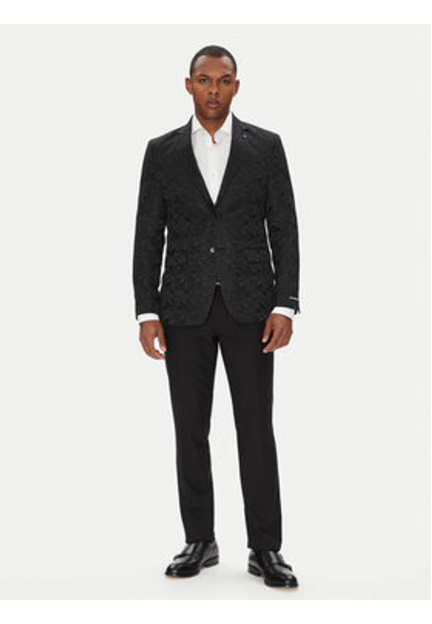 Karl Lagerfeld - KARL LAGERFELD Marynarka 155200 553038 Czarny Slim Fit. Typ kołnierza: dekolt w karo. Kolor: czarny. Materiał: wiskoza, syntetyk