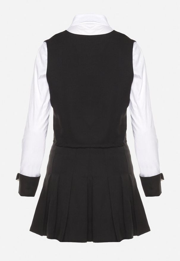 Born2be - Czarny Elegancki 3-Częściowy Komplet z Wiskozą Koszula Kamizelka i Plisowane Spódnico-Spodenki Zemiga. Kolor: czarny. Materiał: wiskoza