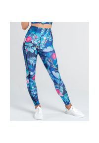 SLAVIWEAR - Legginsy sportowe damskie z wysokim stanem z kieszenią Blue Leaf. Stan: podwyższony. Kolor: niebieski