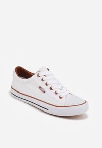 Born2be - Biało-Brązowe Klasyczne Trampki do Kostki z Lamówką przy Podeszwie Kasiope. Okazja: na co dzień. Kolor: biały. Materiał: jeans. Styl: klasyczny #5