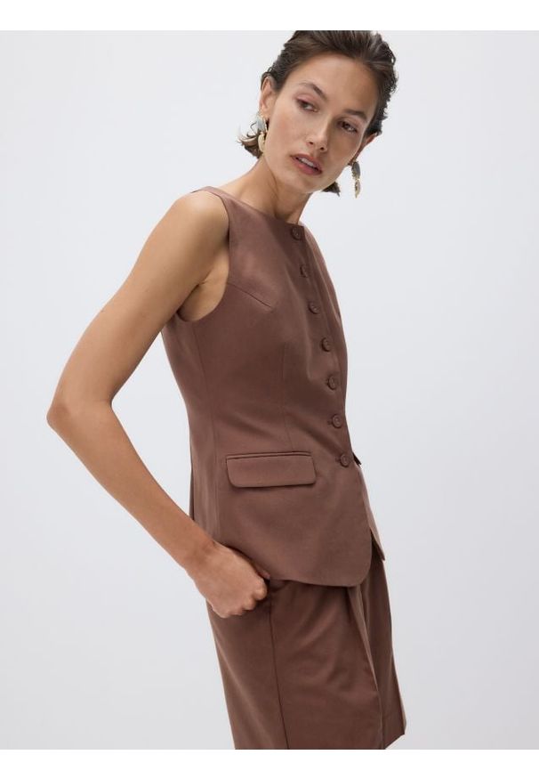 Reserved - Kamizelka z lyocellem - brązowy. Kolor: brązowy. Materiał: bawełna