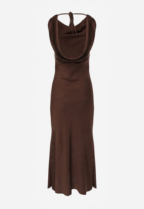 Renee - Brązowa Sukienka Slip Dress z Dekoltem Woda i Wiązaniem z Tyłu Atintina. Typ kołnierza: dekolt woda. Kolor: brązowy. Długość rękawa: na ramiączkach. Styl: elegancki