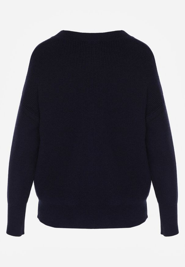 Born2be - Granatowy Sweter z Domieszką Kaszmiru z Dekoltem w Serek Feralaine. Okazja: na co dzień, na spotkanie biznesowe. Typ kołnierza: dekolt w serek. Kolor: niebieski. Materiał: kaszmir. Styl: casual, biznesowy, elegancki, klasyczny