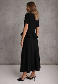 Renee - Czarny Komplet z Wiskozą Bluzka z Guzikami i Baskinką i Spódnica Narinna. Kolor: czarny. Materiał: wiskoza #5