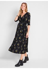 bonprix - Sukienka ciążowa i do karmienia. Kolekcja: moda ciążowa. Kolor: czarny. Wzór: nadruk. Typ sukienki: kopertowe