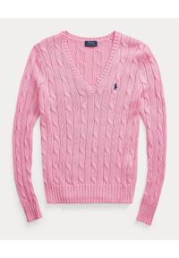 Ralph Lauren - RALPH LAUREN - Różowy sweter Slim fit. Typ kołnierza: polo. Kolor: różowy, wielokolorowy, fioletowy. Materiał: bawełna. Długość rękawa: długi rękaw. Długość: długie. Wzór: ze splotem #5
