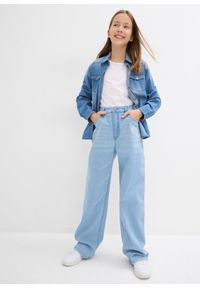 bonprix - Dżinsy Wide Leg, mid waist. Kolor: niebieski. Wzór: haft #2