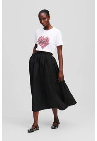 Karl Lagerfeld - KARL LAGERFELD Biały damski t-shirt z cyrkoniami Hearts RS, Rozmiar S. Kolor: biały. Materiał: materiał. Długość rękawa: krótki rękaw. Długość: krótkie. Styl: elegancki