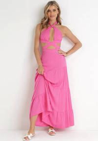Born2be - Fuksjowa Rozkloszowana Sukienka z Wycięciami i Wiązaniem Abisal. Kolor: różowy #1