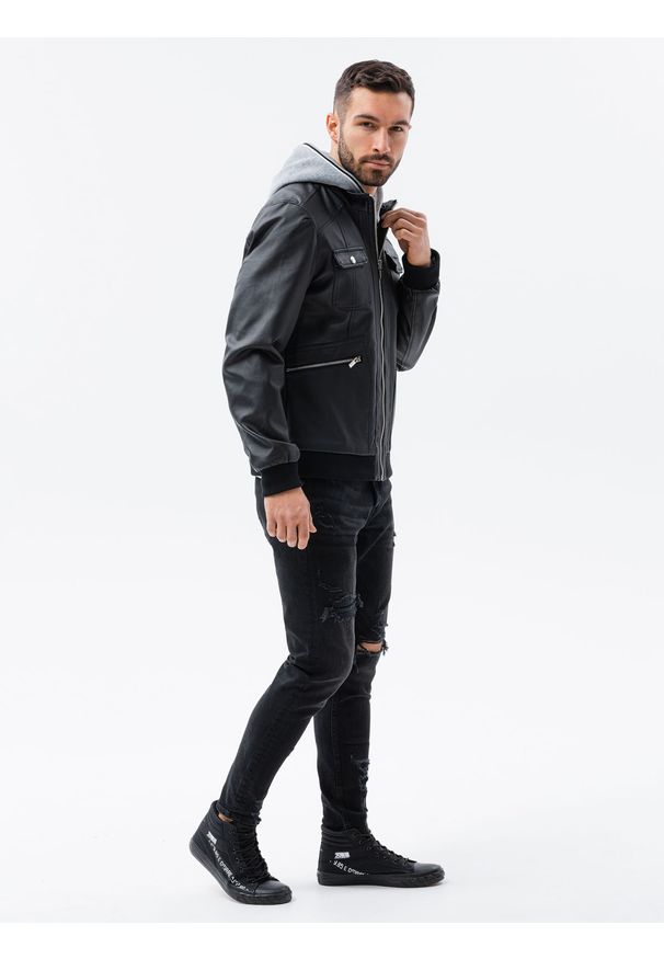 Ombre Clothing - Ramoneska męska C415 - czarna - XXL. Typ kołnierza: kołnierzyk stójkowy, kaptur. Kolor: czarny. Materiał: dresówka, poliester